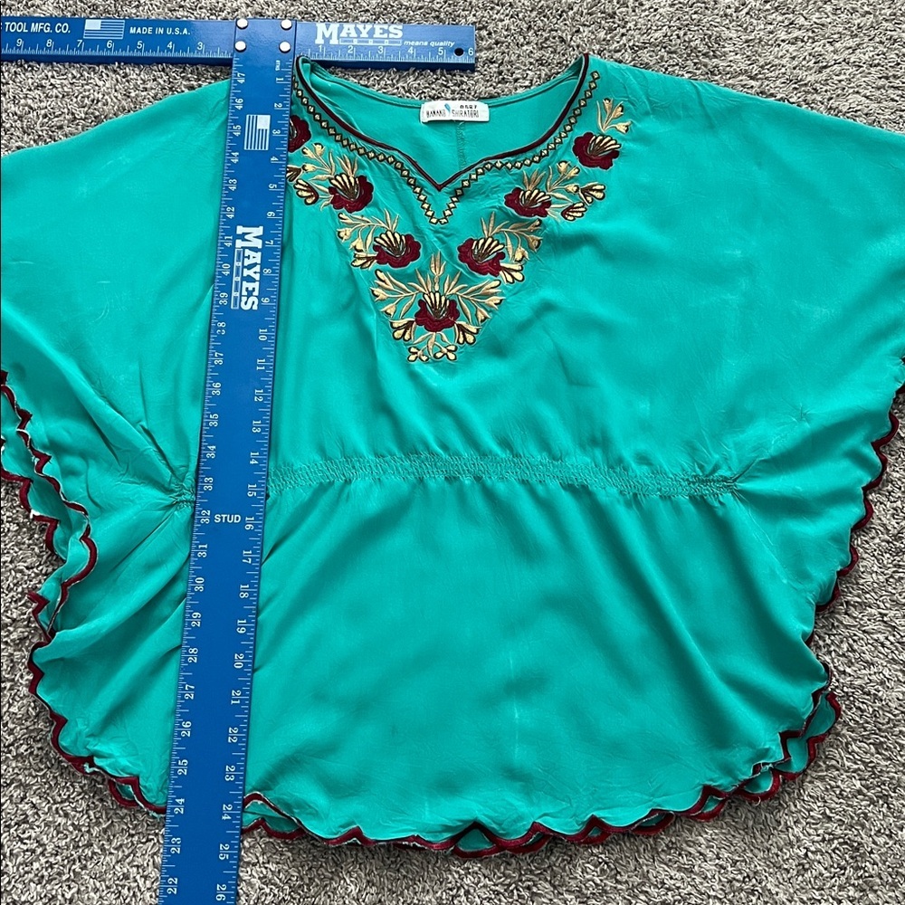 Hanako Shiratori Embroidered Turquoise Women's Top with Floral Design - Size M? - Picture 7 of 9